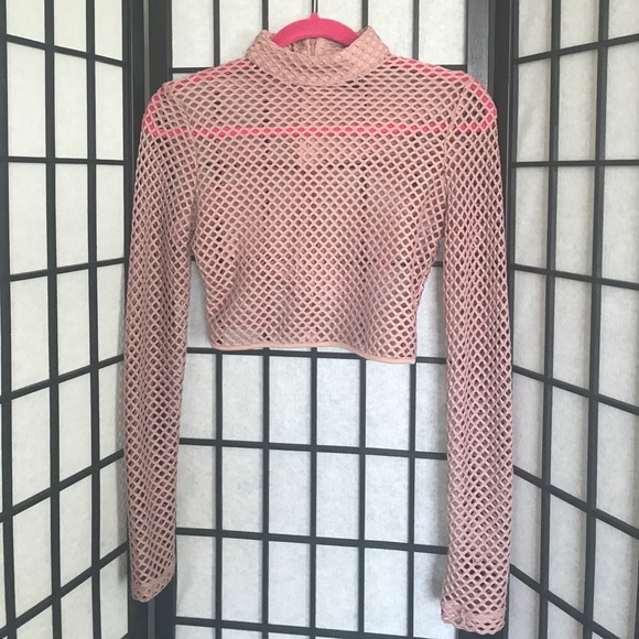 Forever 21 Tops - FOREVER 21 BLUSH FISHNET MOCK NECK CROP TOP